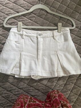 Blush White Pleated Denim Mini Skort